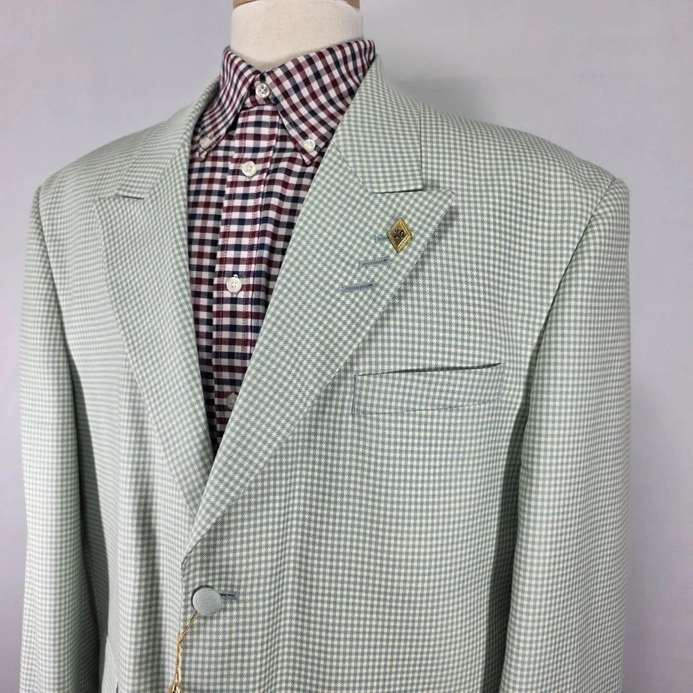 Stacy Adams‎ Men's Sport Coat Blazer Three Button Teal Green Peak Poly 44L NEW